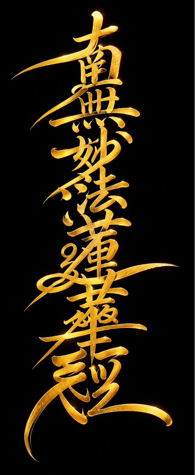 Nam-myoho-renge-kyo em caligrafia dourada