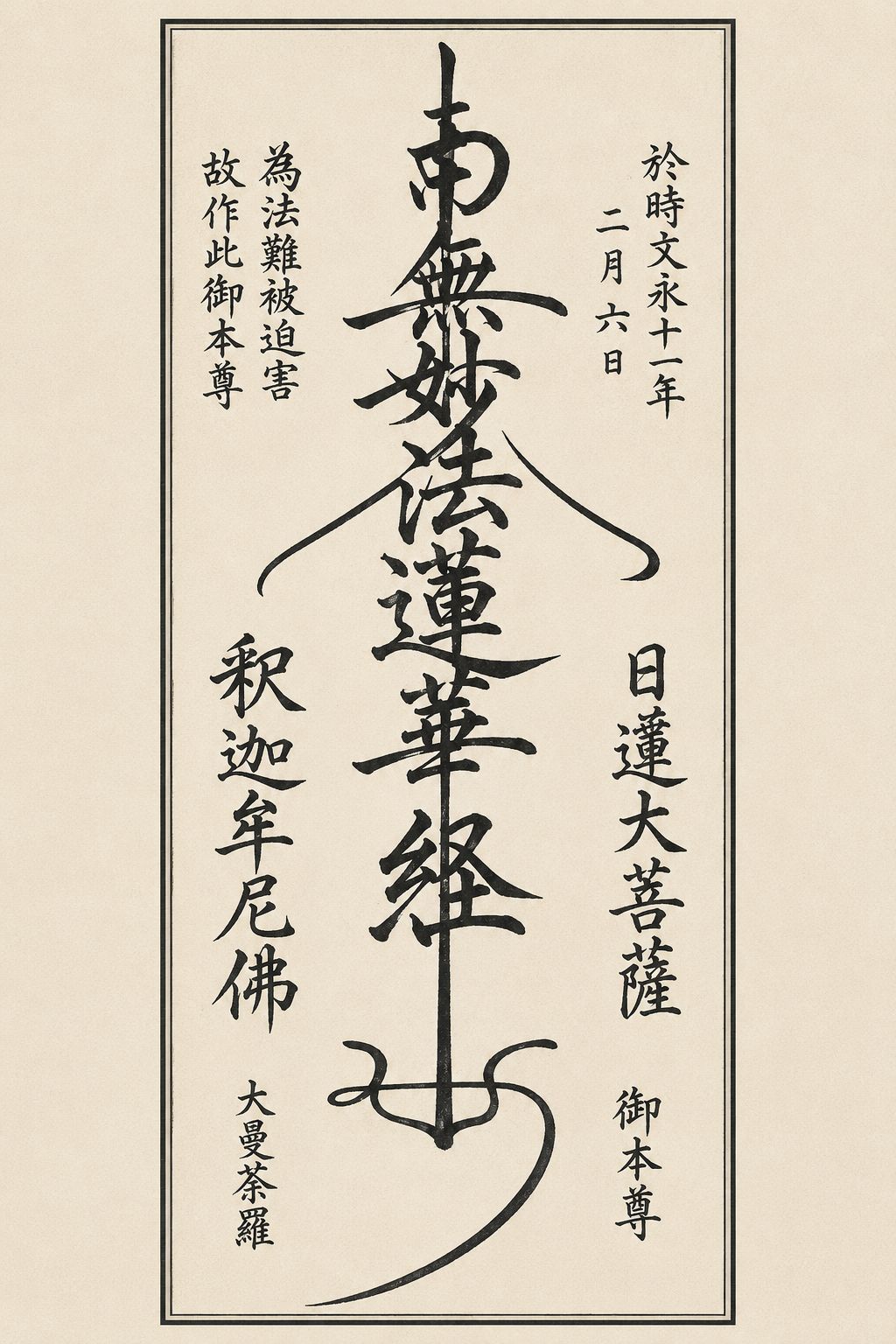 Ilustra&ccedil;&atilde;o do pergaminho Gohonzon com caracteres japoneses
